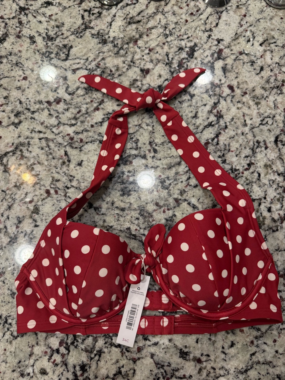 Adore Me Red and White Polka Dot Halter Bikini Top
